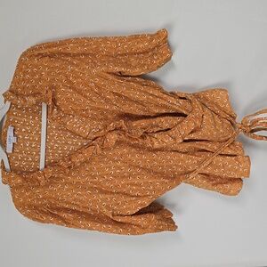 Loft Orange Ruffle Blouse with Tie Waist